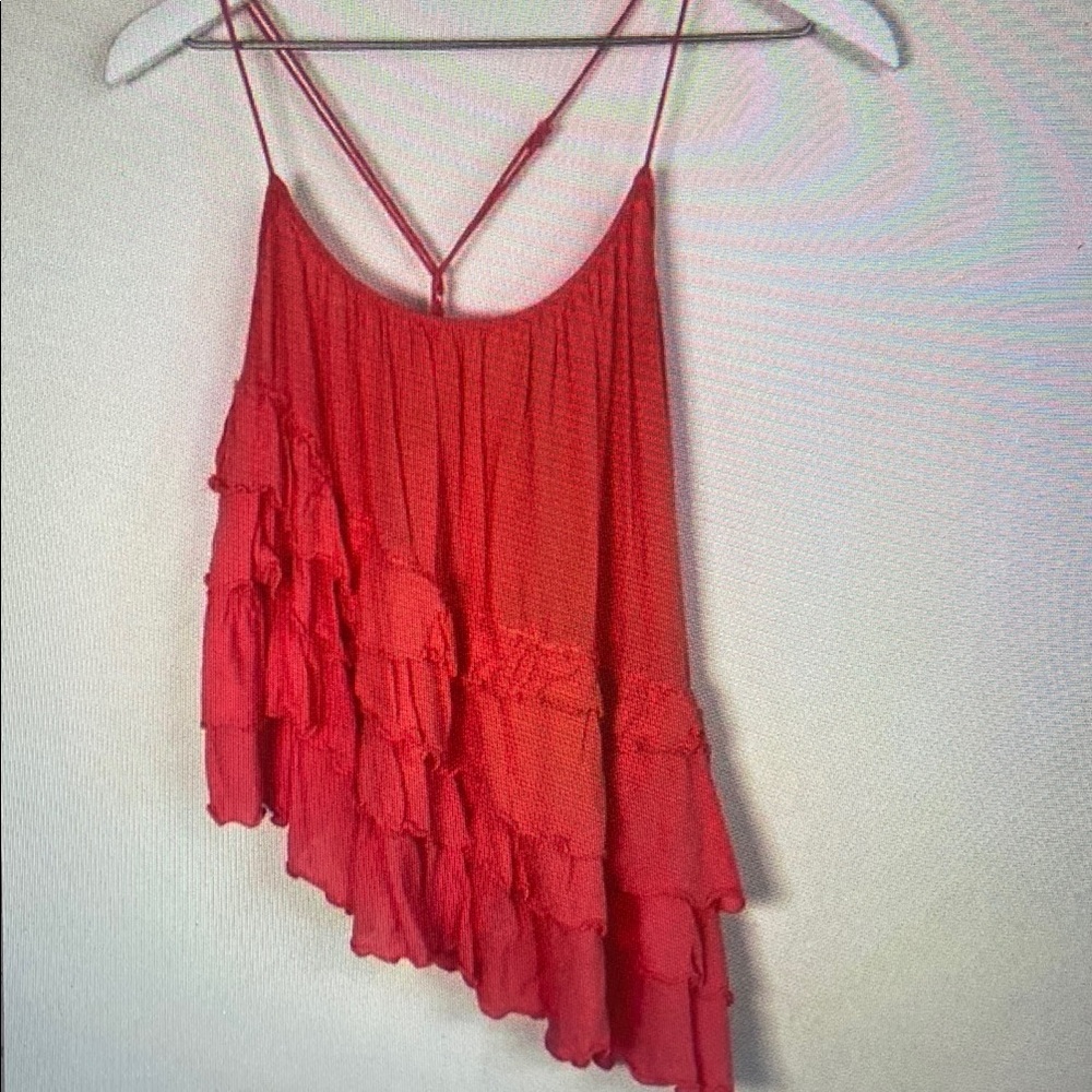 Red Ruffled Women's Top